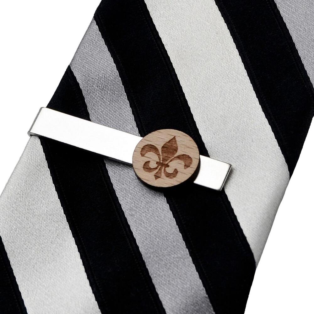 Fleur de Lis Wood Tie Clip